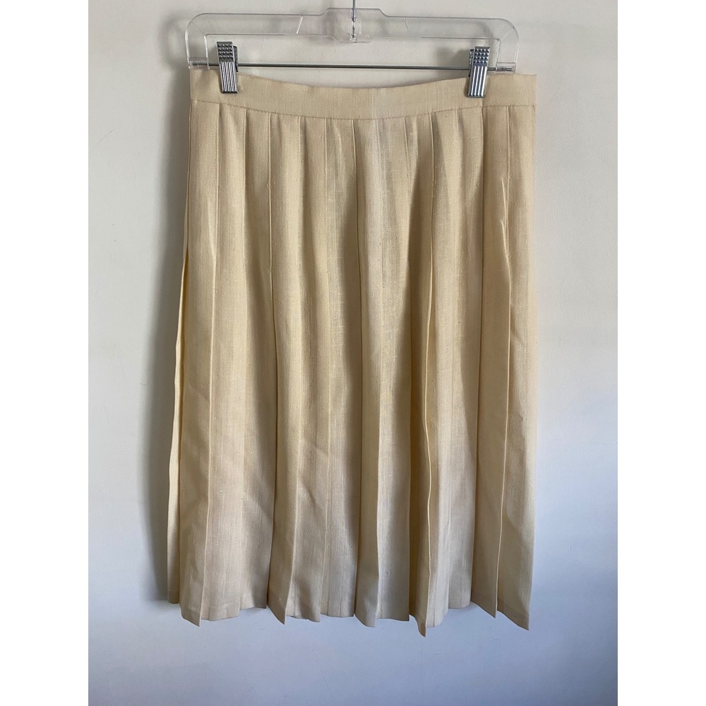Classic Directions Vintage Cream Pleated Midi Skirt Womens 14P Ivory Made in USA